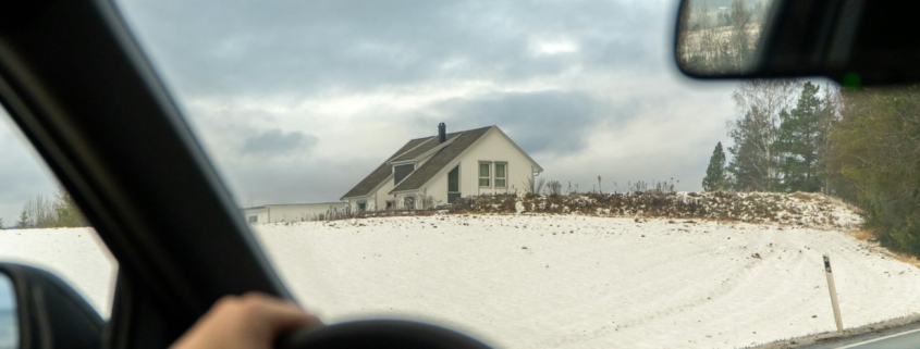 Driving by a rural house